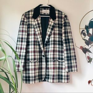 Vintage plaid blazer with velvet collar